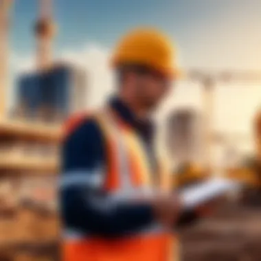 Construction site with a superintendent overseeing operations