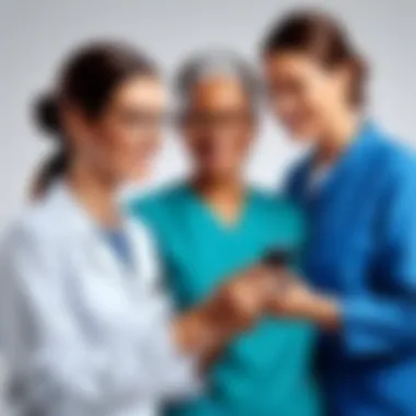 Caregivers Using Mobile Technology Illustration of caregivers using mobile technology for communication