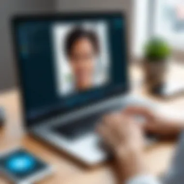 Telehealth Consultation via Zoom Telehealth consultation using Zoom on a laptop
