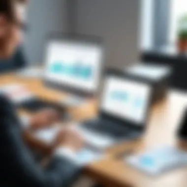 Data Analysis in Legal Software A lawyer analyzing data trends on a digital device for better decision-making