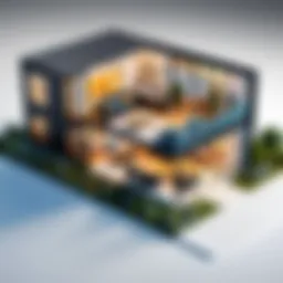 A digital interface showcasing home design software features