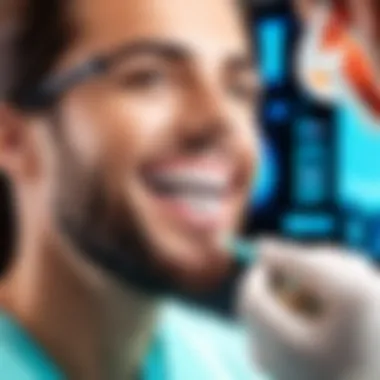 A dental professional using ortho software in practice.