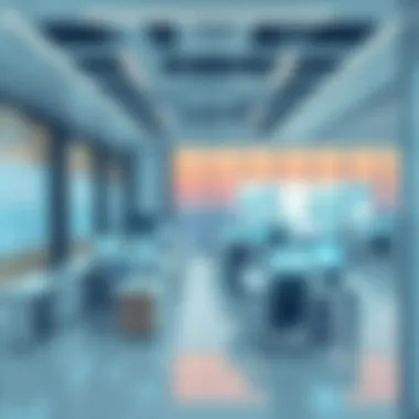 Futuristic Real Estate Management Office A futuristic office environment enhanced by technology in real estate management.