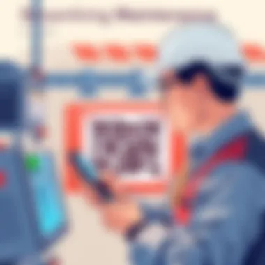 Maintenance technician scanning QR code