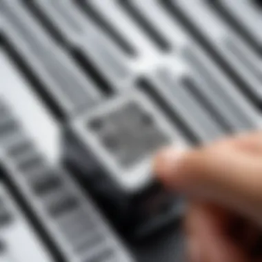 Barcode Scanning for Inventory A close-up of barcodes being scanned for inventory tracking in a store