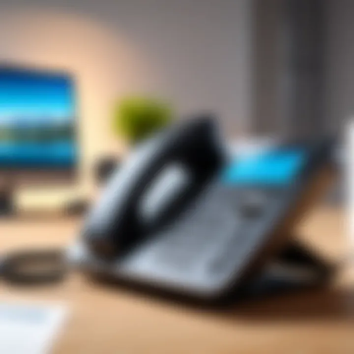 Office scene depicting effective communication strategies using landline