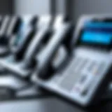 Diverse office phone systems in a modern workspace