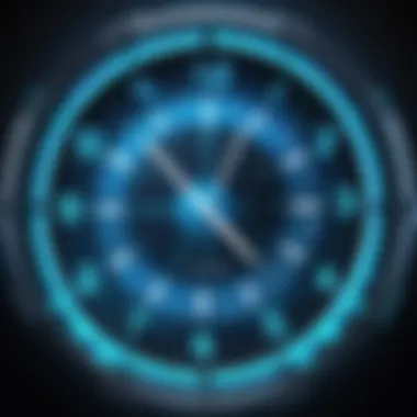 Virtual Clock-In Technology Overview An abstract representation of virtual clock-in technology with digital elements